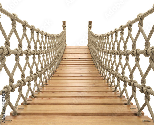 Rope suspension bridge on white background - 3D illustration