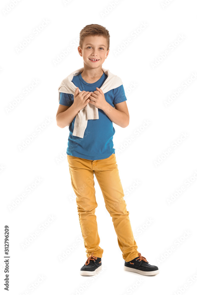 Fototapeta premium Cute fashionable boy on white background