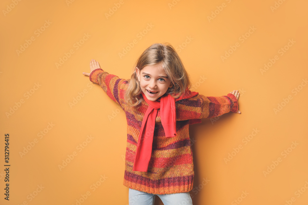 Cute fashionable girl on color background Cute fashionable girl on color background
