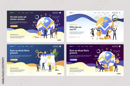 Collection of successful business people counting profit. Flat vector illustrations of analysts working with financial charts. Business success concept for banner, website design or landing web page