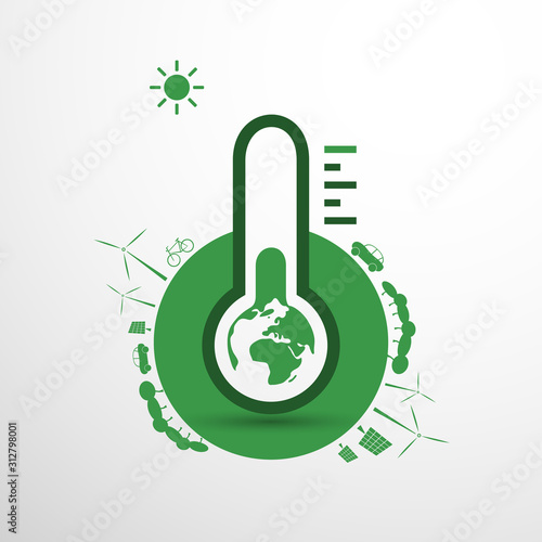 Global Warming, Ecological Problems and Solutions - Thermometer Icon Design Concept