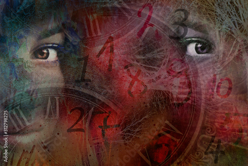 Artistic portrait of a woman, time and numerology