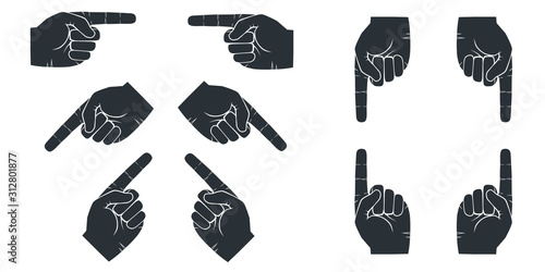 Forefinger, pointing hand. vector icon silhouette. Set of icons with pointer.