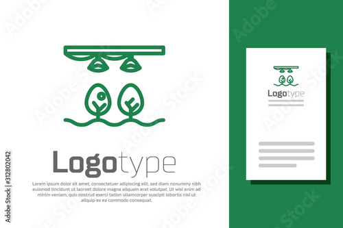 Green line Smart farm with light bulb and plant symbol icon isolated on white background. Logo design template element. Vector Illustration