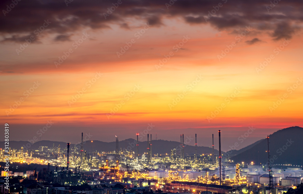 Aerial view of refinery plant,Industry Petrochemical at twilight