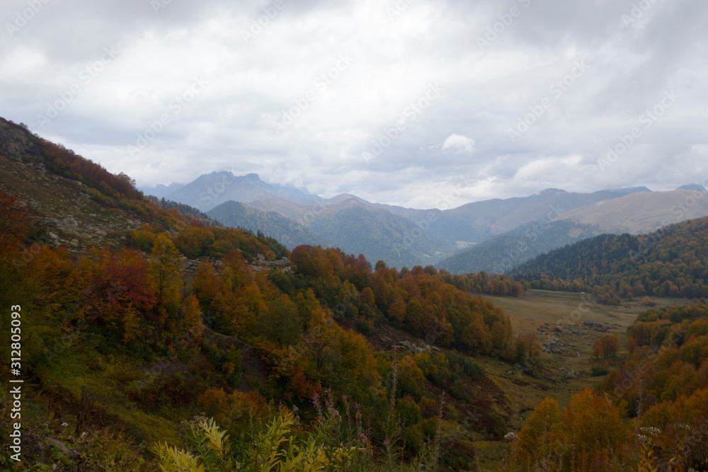 Abkhazia. Jeep trip to the mountains. The Gega waterfall, lake Riza Abkhazia. Jeep trip to the mountains. The Gega waterfall, lake Riza