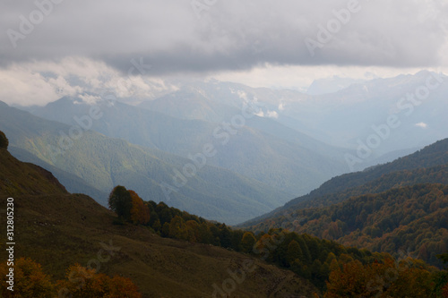 Abkhazia. Jeep trip to the mountains. The Gega waterfall, lake Riza