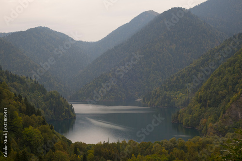 Abkhazia. Jeep trip to the mountains. The Gega waterfall, lake Riza