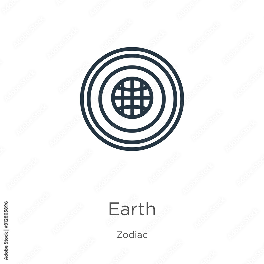 Earth icon. Thin linear earth outline icon isolated on white background from zodiac collection. Line vector sign, symbol for web and mobile Earth icon. Thin linear earth outline icon isolated on white background from zodiac collection. Line vector sign, symbol for web and mobile