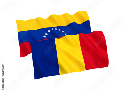 Flags of Venezuela and Romania on a white background