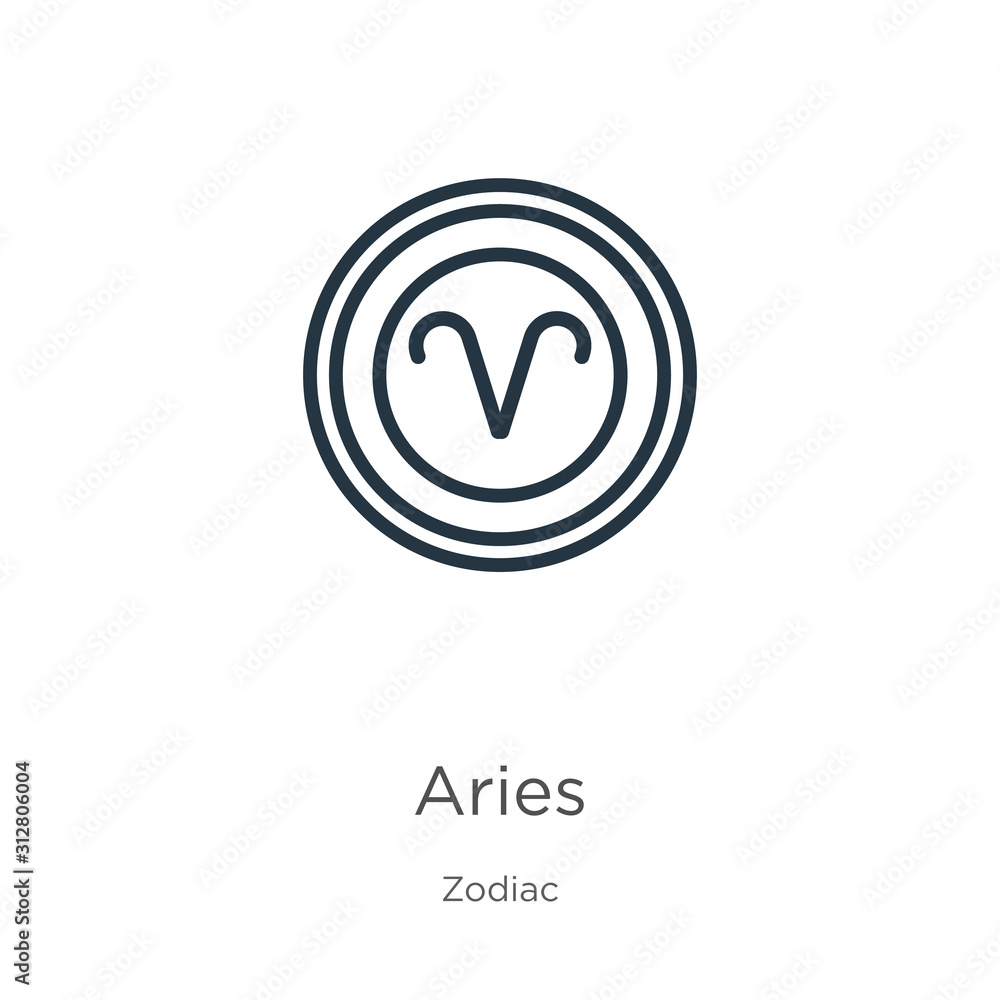 Obraz premium Aries icon. Thin linear aries outline icon isolated on white background from zodiac collection. Line vector sign, symbol for web and mobile