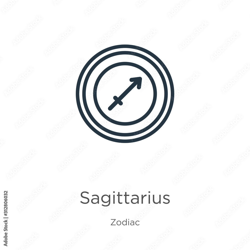 Sagittarius icon. Thin linear sagittarius outline icon isolated on white background from zodiac collection. Line vector sign, symbol for web and mobile Sagittarius icon. Thin linear sagittarius outline icon isolated on white background from zodiac collection. Line vector sign, symbol for web and mobile