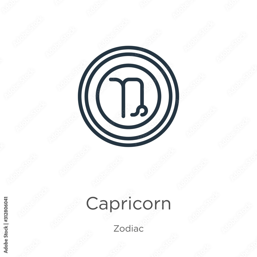 Capricorn icon. Thin linear capricorn outline icon isolated on white background from zodiac collection. Line vector sign, symbol for web and mobile Capricorn icon. Thin linear capricorn outline icon isolated on white background from zodiac collection. Line vector sign, symbol for web and mobile