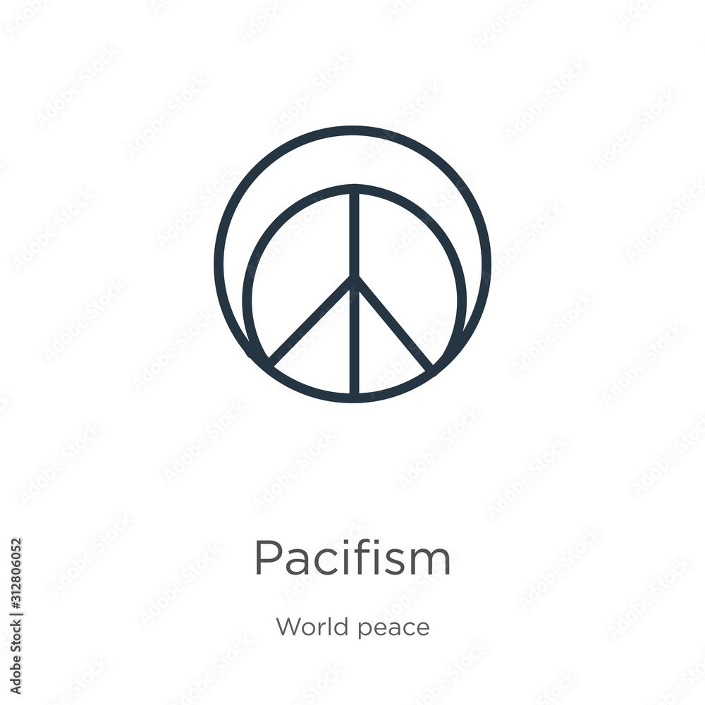 Pacifism icon. Thin linear pacifism outline icon isolated on white background from world peace collection. Line vector sign, symbol for web and mobile Pacifism icon. Thin linear pacifism outline icon isolated on white background from world peace collection. Line vector sign, symbol for web and mobile