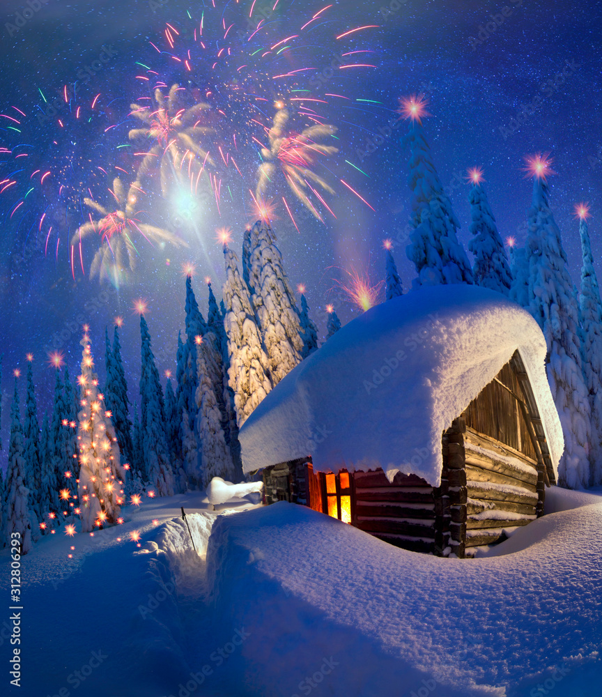 Fireworks in a mountain house