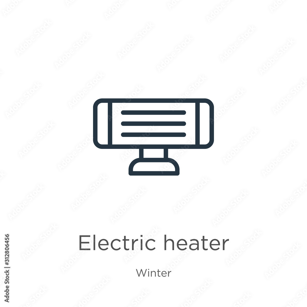 Electric heater icon. Thin linear electric heater outline icon isolated on white background from winter collection. Line vector sign, symbol for web and mobile Electric heater icon. Thin linear electric heater outline icon isolated on white background from winter collection. Line vector sign, symbol for web and mobile