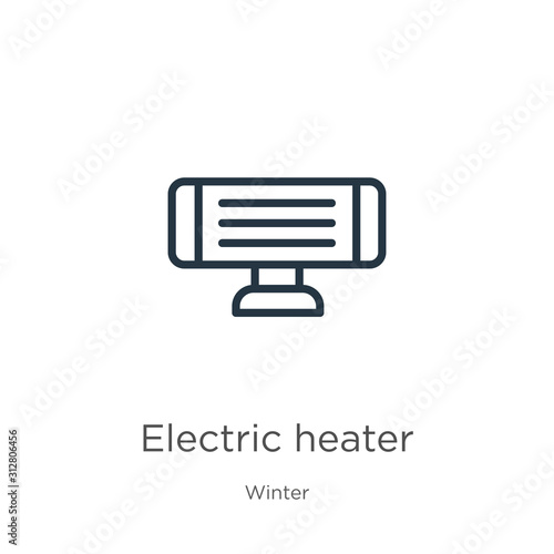 Electric heater icon. Thin linear electric heater outline icon isolated on white background from winter collection. Line vector sign, symbol for web and mobile