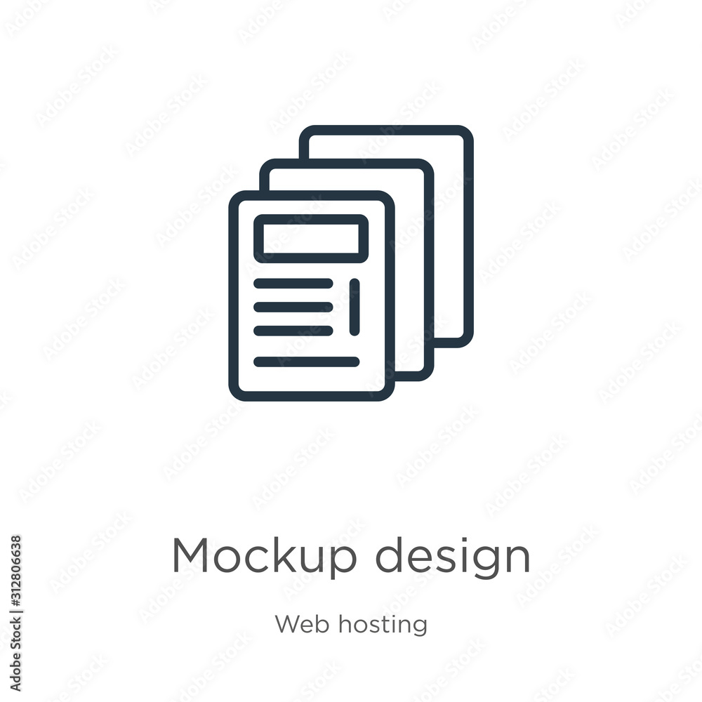 Mockup design icon. Thin linear mockup design outline icon isolated on white background from web hosting collection. Line vector sign, symbol for web and mobile Mockup design icon. Thin linear mockup design outline icon isolated on white background from web hosting collection. Line vector sign, symbol for web and mobile