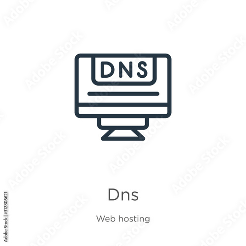 Dns icon. Thin linear dns outline icon isolated on white background from web hosting collection. Line vector sign, symbol for web and mobile