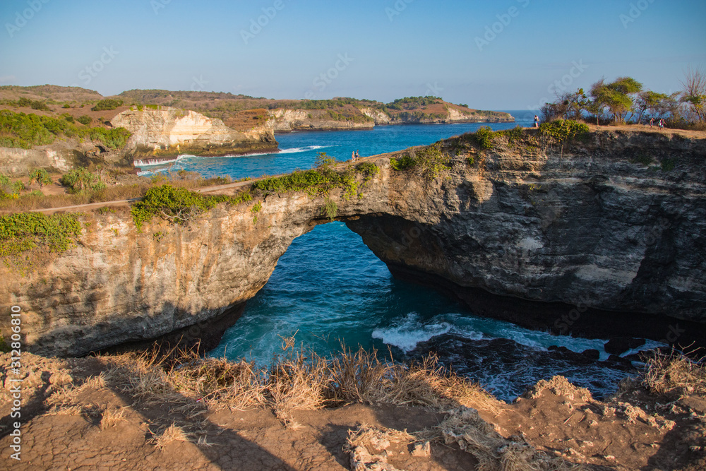 Broken Beach Natural Arc Carved By Turquoise Ocean Water on Nusa Penida, In Bali, Indonesia