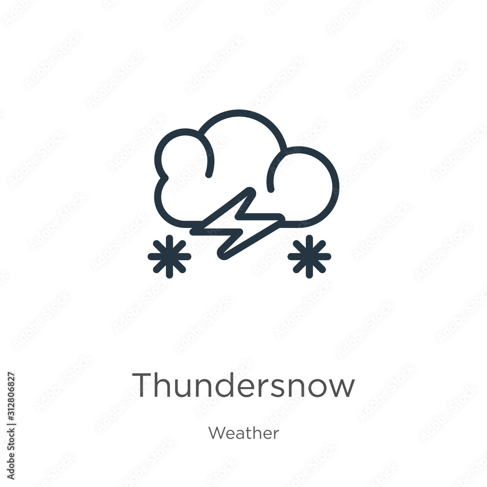 Thundersnow icon. Thin linear thundersnow outline icon isolated on white background from weather collection. Line vector sign, symbol for web and mobile Thundersnow icon. Thin linear thundersnow outline icon isolated on white background from weather collection. Line vector sign, symbol for web and mobile