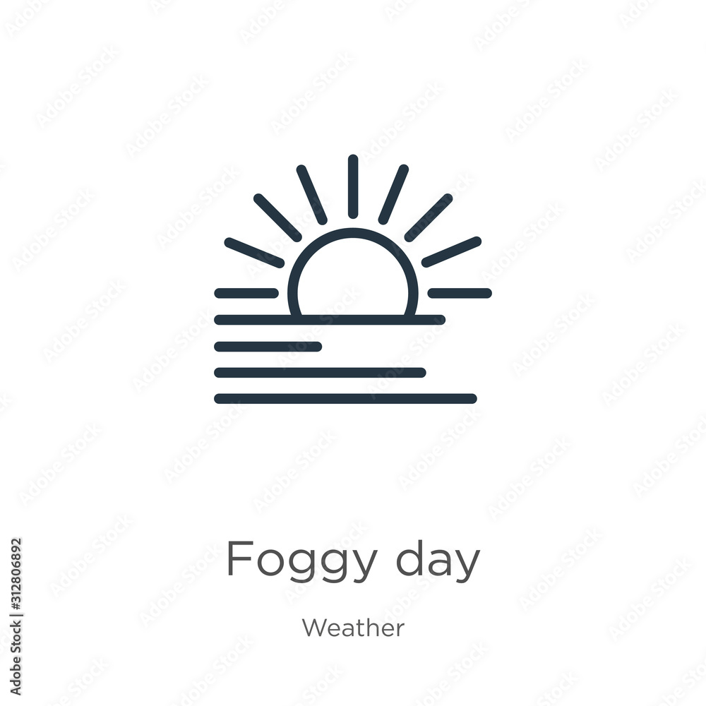 Foggy day icon. Thin linear foggy day outline icon isolated on white background from weather collection. Line vector sign, symbol for web and mobile Foggy day icon. Thin linear foggy day outline icon isolated on white background from weather collection. Line vector sign, symbol for web and mobile