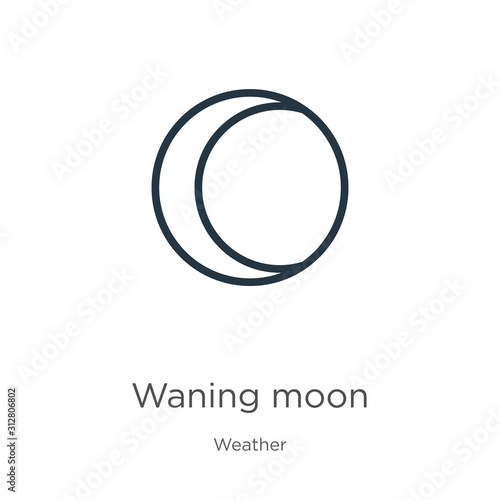 Waning moon icon. Thin linear waning moon outline icon isolated on white background from weather collection. Line vector sign, symbol for web and mobile