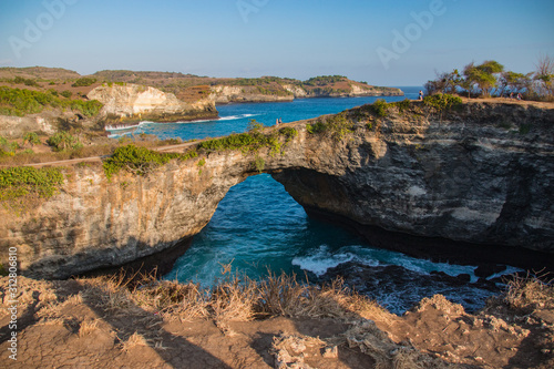 Broken Beach Natural Arc Carved By Turquoise Ocean Water on Nusa Penida, In Bali, Indonesia