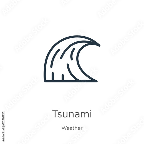 Tsunami icon. Thin linear tsunami outline icon isolated on white background from weather collection. Line vector sign, symbol for web and mobile