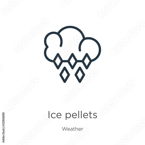 Ice pellets icon. Thin linear ice pellets outline icon isolated on white background from weather collection. Line vector sign, symbol for web and mobile