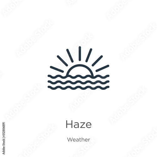 Haze icon. Thin linear haze outline icon isolated on white background from weather collection. Line vector sign, symbol for web and mobile