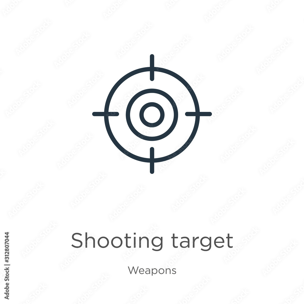 Shooting target icon. Thin linear shooting target outline icon isolated on white background from weapons collection. Line vector sign, symbol for web and mobile Shooting target icon. Thin linear shooting target outline icon isolated on white background from weapons collection. Line vector sign, symbol for web and mobile