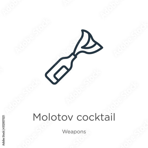 Molotov cocktail icon. Thin linear molotov cocktail outline icon isolated on white background from weapons collection. Line vector sign, symbol for web and mobile