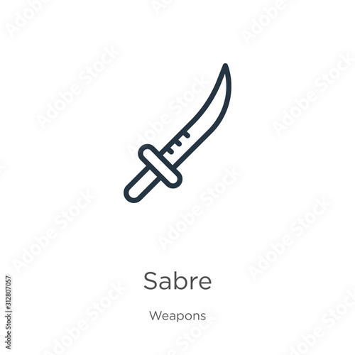 Sabre icon. Thin linear sabre outline icon isolated on white background from weapons collection. Line vector sign, symbol for web and mobile