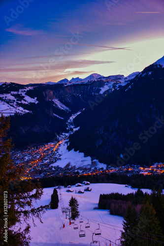 Beautiful Mountain View in Morzine, French Alpine Resort, France during Winter