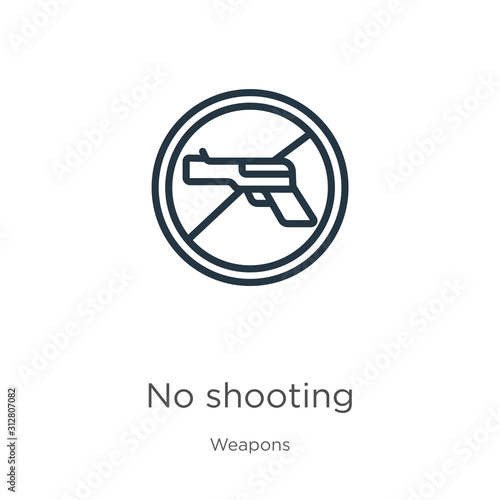 No shooting icon. Thin linear no shooting outline icon isolated on white background from weapons collection. Line vector sign, symbol for web and mobile