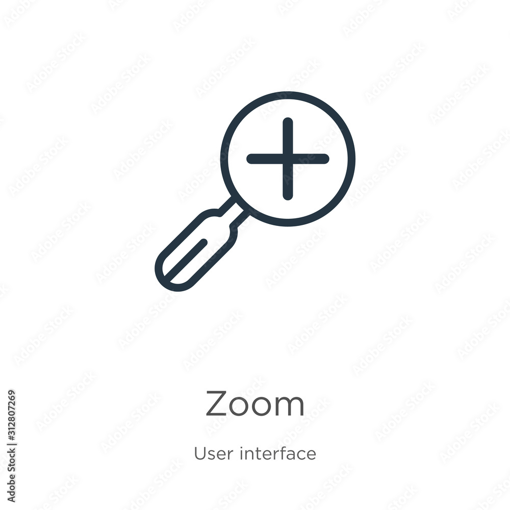 Zoom icon. Thin linear zoom outline icon isolated on white background from user interface collection. Line vector sign, symbol for web and mobile Zoom icon. Thin linear zoom outline icon isolated on white background from user interface collection. Line vector sign, symbol for web and mobile