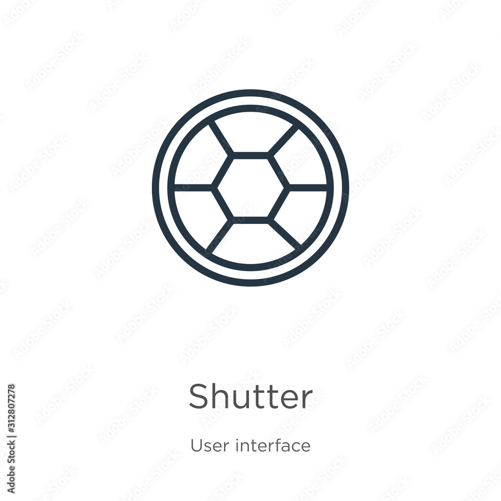 Shutter icon. Thin linear shutter outline icon isolated on white background from user interface collection. Line vector sign, symbol for web and mobile Shutter icon. Thin linear shutter outline icon isolated on white background from user interface collection. Line vector sign, symbol for web and mobile