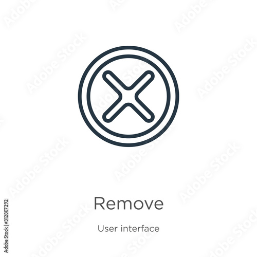Remove icon. Thin linear remove outline icon isolated on white background from user interface collection. Line vector sign, symbol for web and mobile