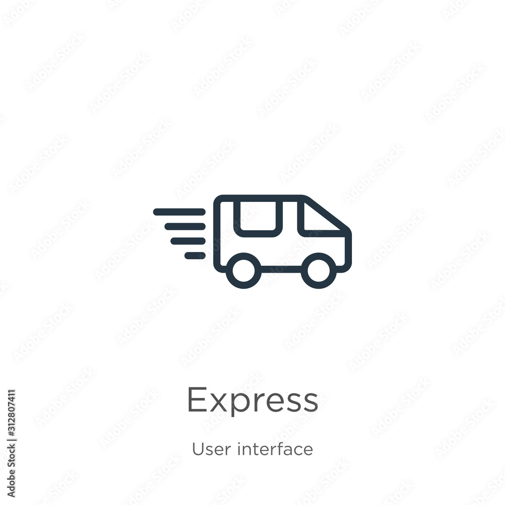 Express icon. Thin linear express outline icon isolated on white background from user interface collection. Line vector sign, symbol for web and mobile Express icon. Thin linear express outline icon isolated on white background from user interface collection. Line vector sign, symbol for web and mobile