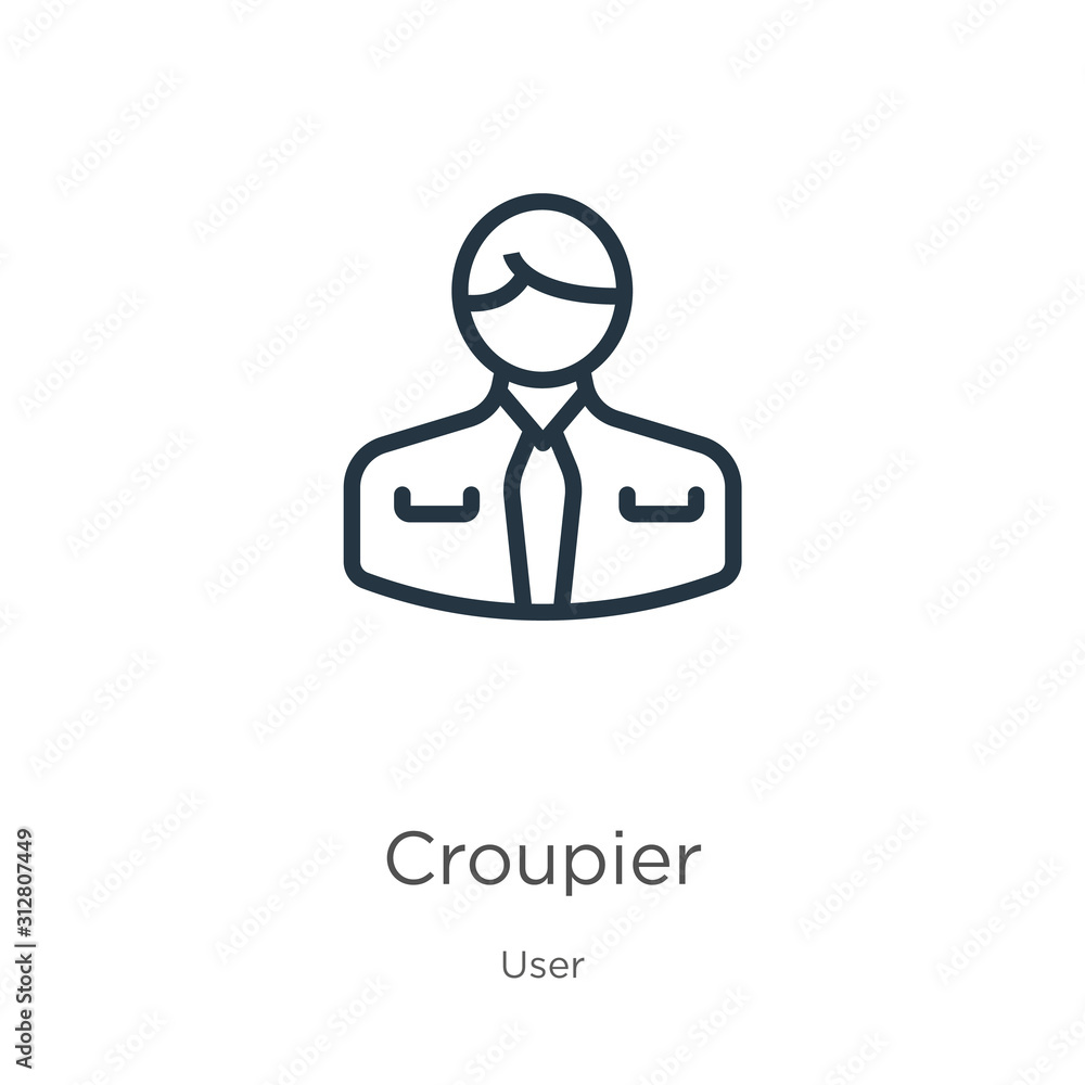 Croupier icon. Thin linear croupier outline icon isolated on white background from user collection. Line vector sign, symbol for web and mobile