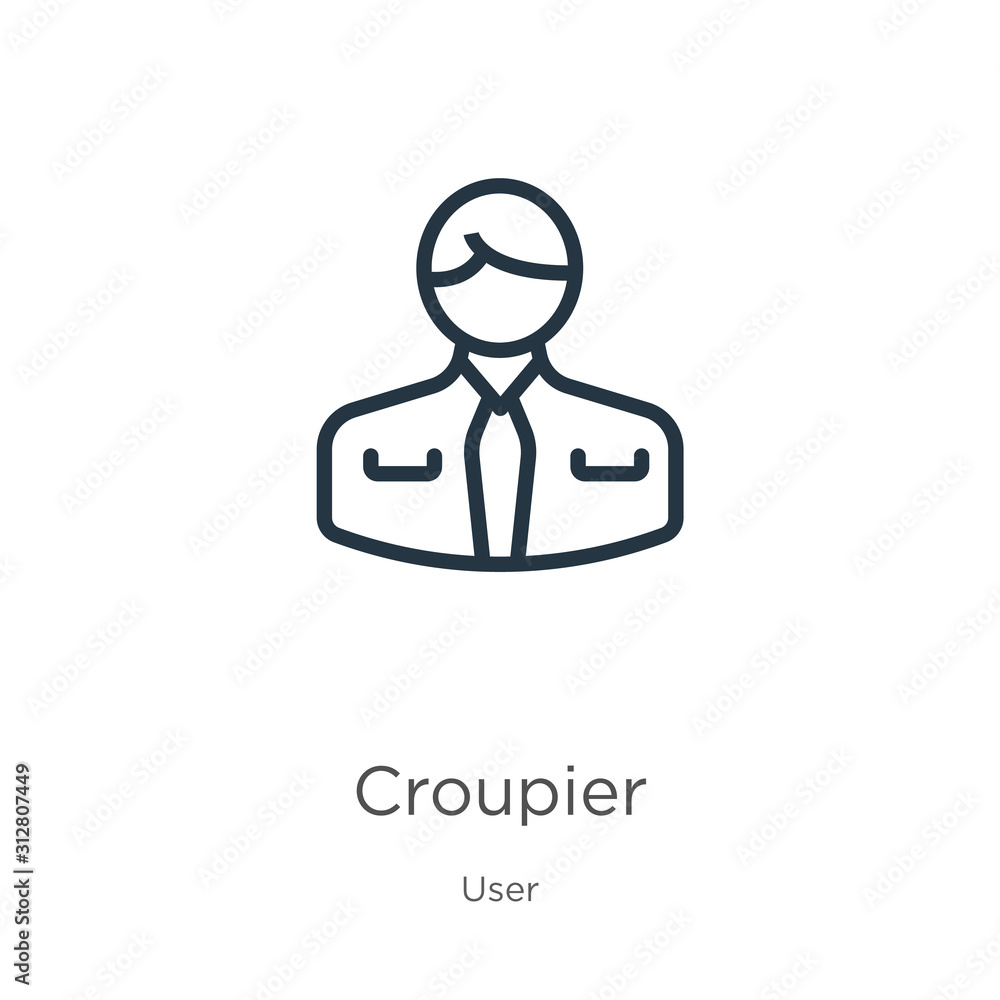 Croupier icon. Thin linear croupier outline icon isolated on white background from user collection. Line vector sign, symbol for web and mobile Croupier icon. Thin linear croupier outline icon isolated on white background from user collection. Line vector sign, symbol for web and mobile