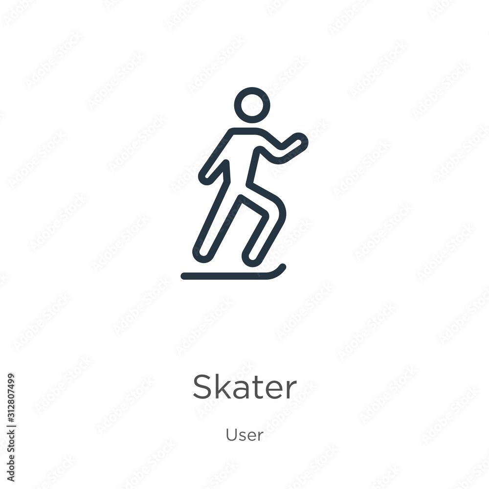 Skater icon. Thin linear skater outline icon isolated on white background from user collection. Line vector sign, symbol for web and mobile Skater icon. Thin linear skater outline icon isolated on white background from user collection. Line vector sign, symbol for web and mobile