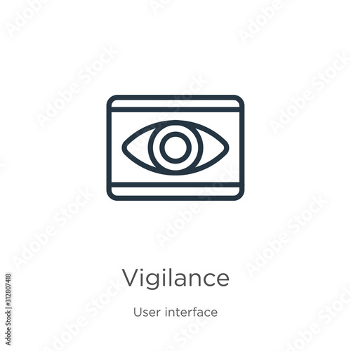 Vigilance icon. Thin linear vigilance outline icon isolated on white background from user interface collection. Line vector sign, symbol for web and mobile