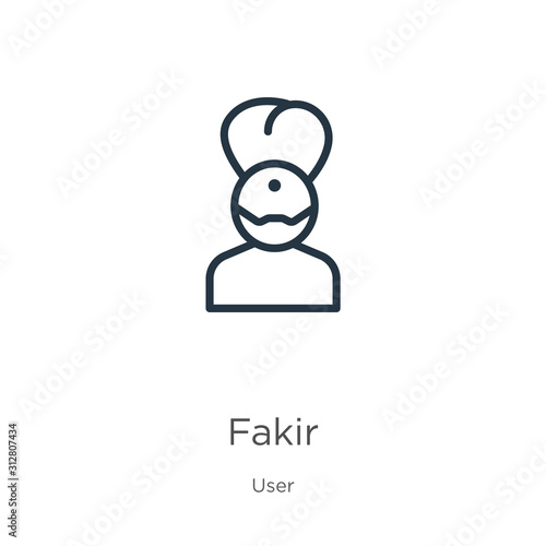 Fakir icon. Thin linear fakir outline icon isolated on white background from user collection. Line vector sign, symbol for web and mobile