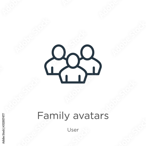 Family avatars icon. Thin linear family avatars outline icon isolated on white background from user collection. Line vector sign, symbol for web and mobile