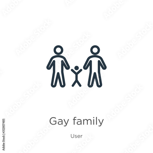Gay family icon. Thin linear gay family outline icon isolated on white background from user collection. Line vector sign  symbol for web and mobile