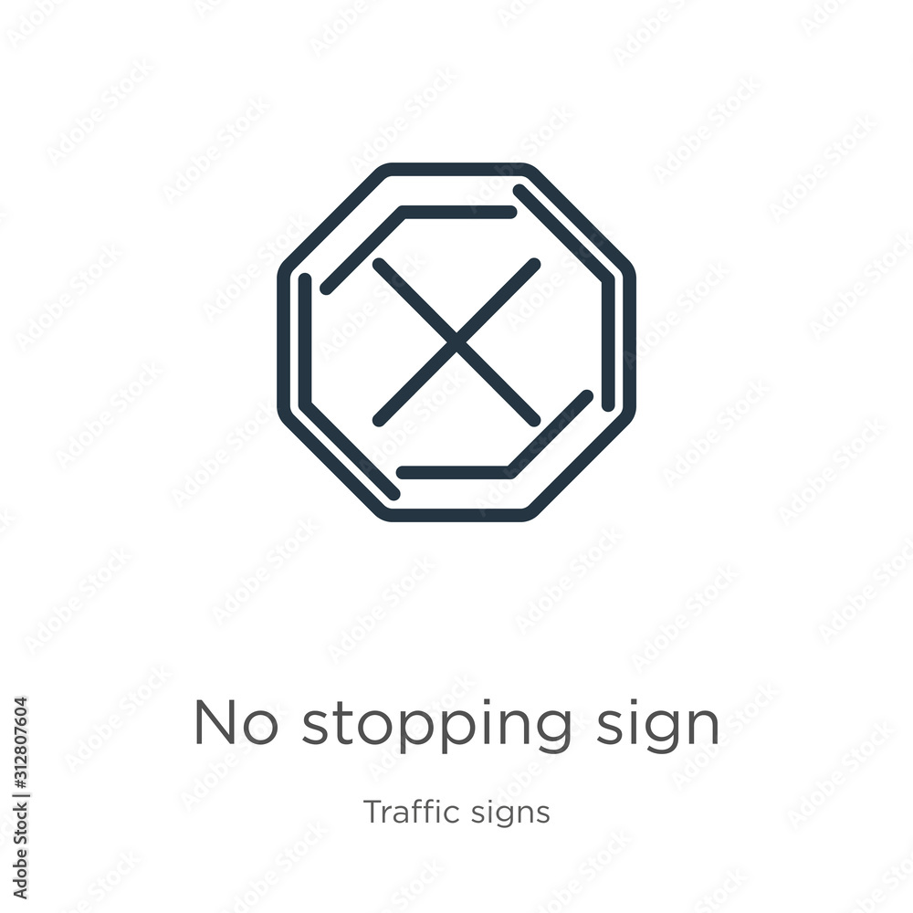 No stopping sign icon. Thin linear no stopping sign outline icon isolated on white background from traffic signs collection. Line vector sign, symbol for web and mobile No stopping sign icon. Thin linear no stopping sign outline icon isolated on white background from traffic signs collection. Line vector sign, symbol for web and mobile
