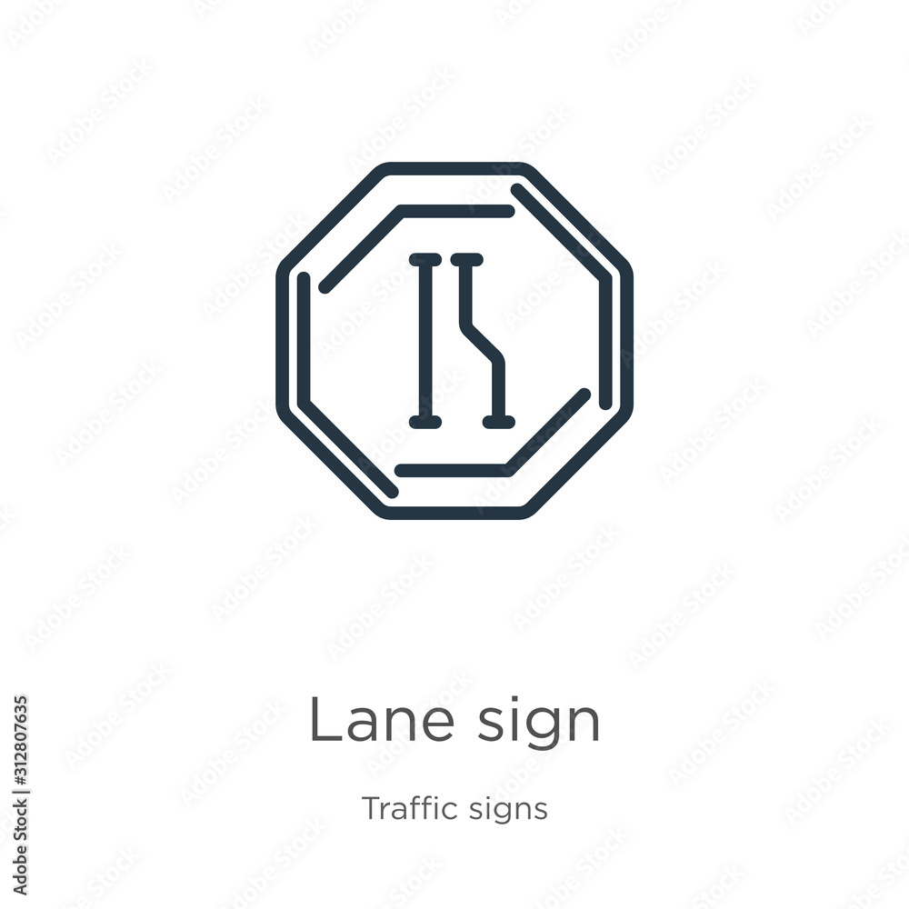 Lane sign icon. Thin linear lane sign outline icon isolated on white background from traffic signs collection. Line vector sign, symbol for web and mobile Lane sign icon. Thin linear lane sign outline icon isolated on white background from traffic signs collection. Line vector sign, symbol for web and mobile