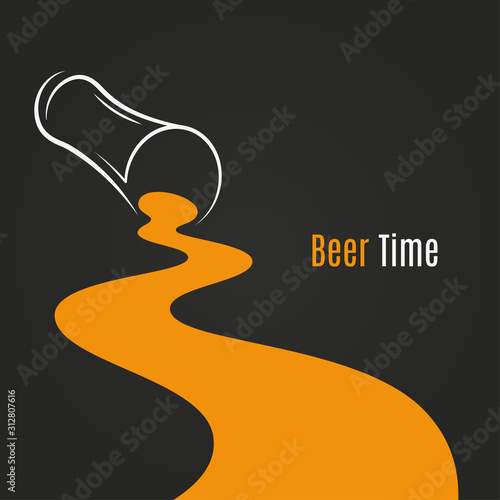 spilled beer glass design background. Beer logo